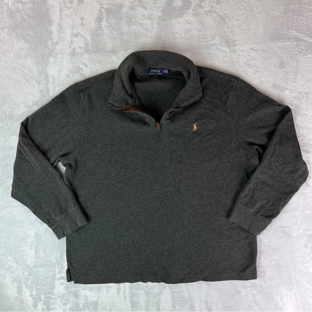 Polo Ralph Lauren Estate Rib Size XL Sweater Dark Gray 1/4 Zip Knitted Pullover